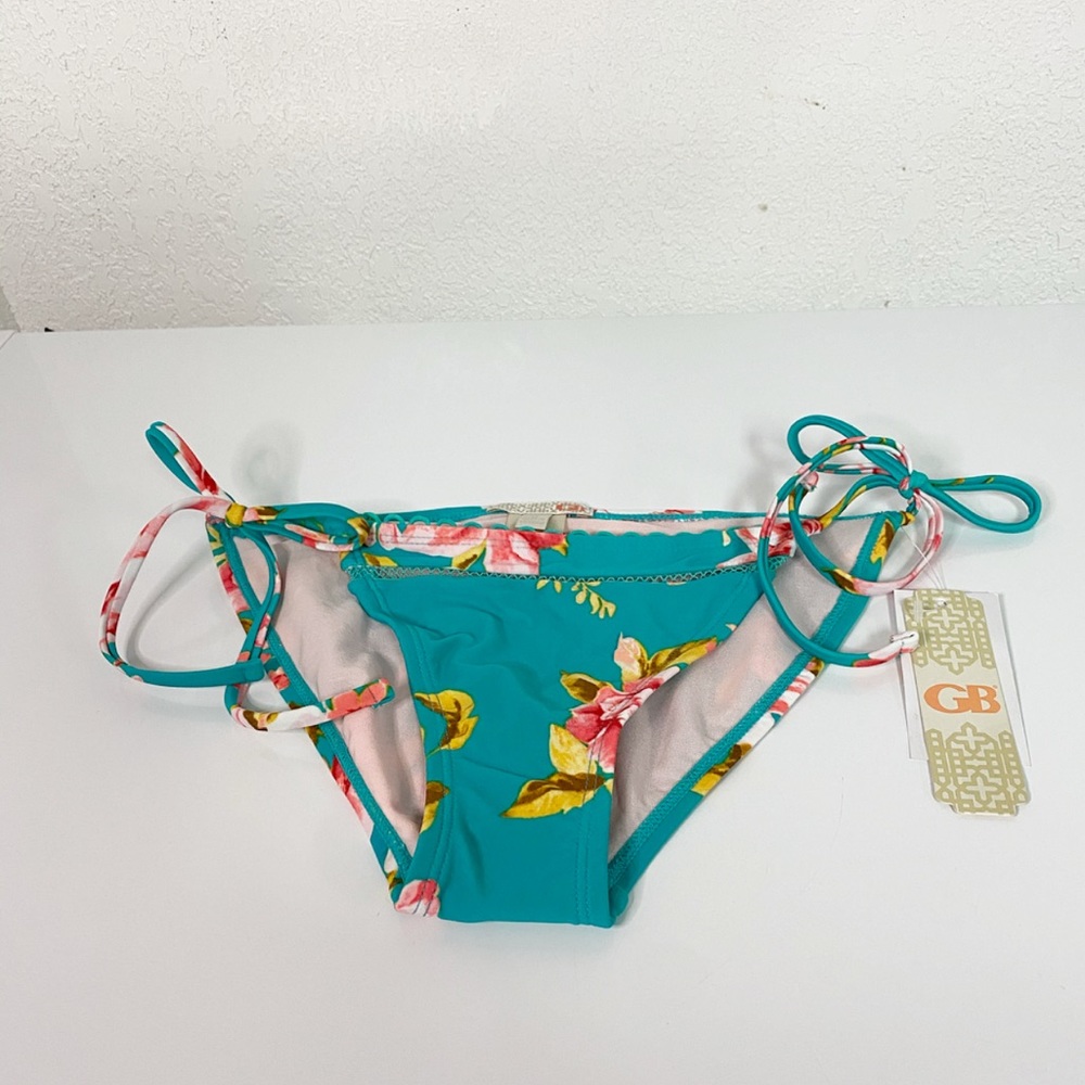 NWT Teal Floral Print Side Tie Bikini Bottom